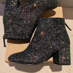 Shimmering Black Glitter Ankle Boots